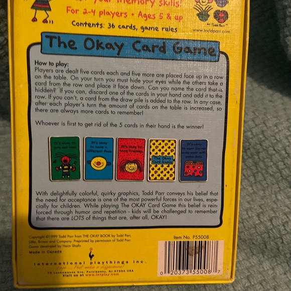 The Okay Card Game - Blue and Yellow 1999 Todd Parr International Playthings - Picture 8 of 8
